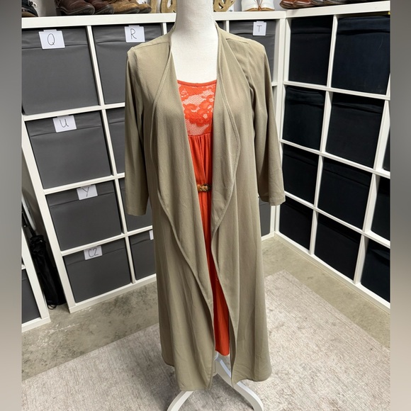 Hiatus Tops - Hiatus Olive Green Long Open Cardigan Kimono Duster